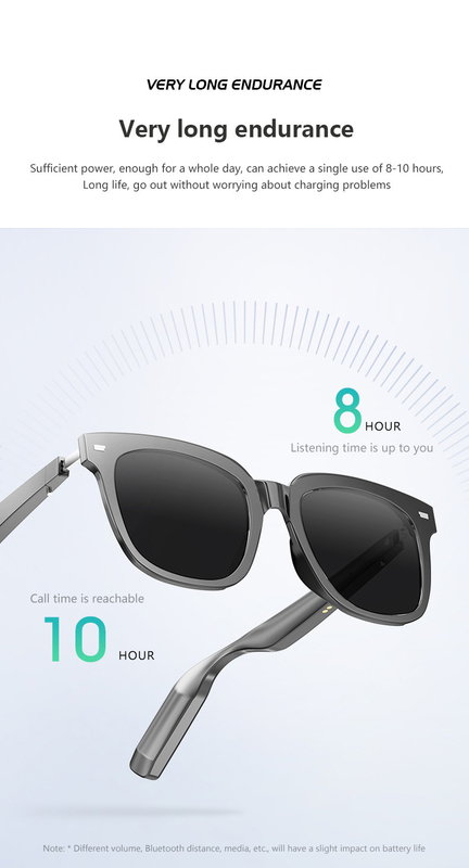 10 ώρες μουσική ώρα γυαλιστερό μαύρο Bluetooth έξυπνα γυαλιά με χωρητικότητα κλήσης 110mAh * 2