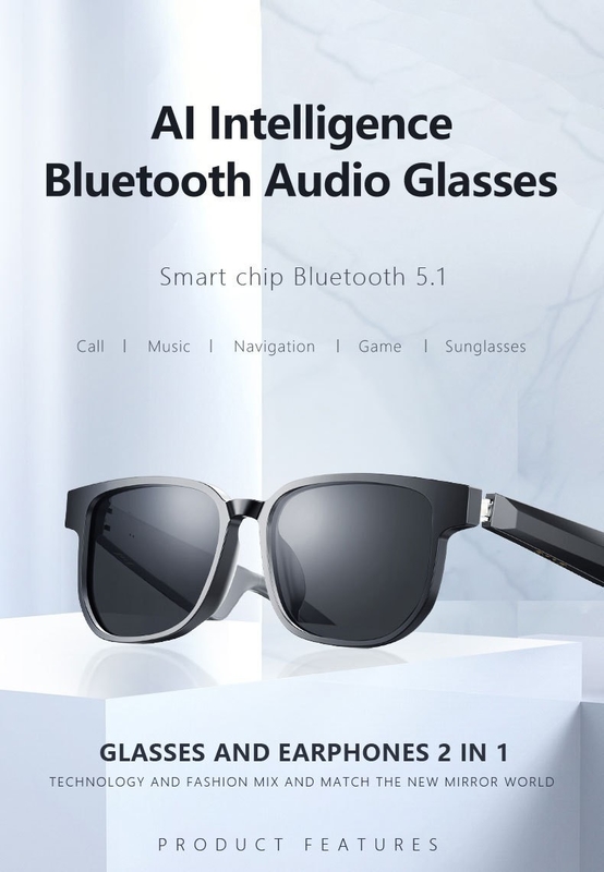 Μαύρα γυαλιά ηλίου Bluetooth με κλήση Bluetooth 5.1 έκδοση 90mAh 4-6 ώρες μουσική ώρα